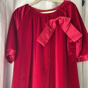 Chasing Fireflies Red Velvet Bow Holiday Dress
